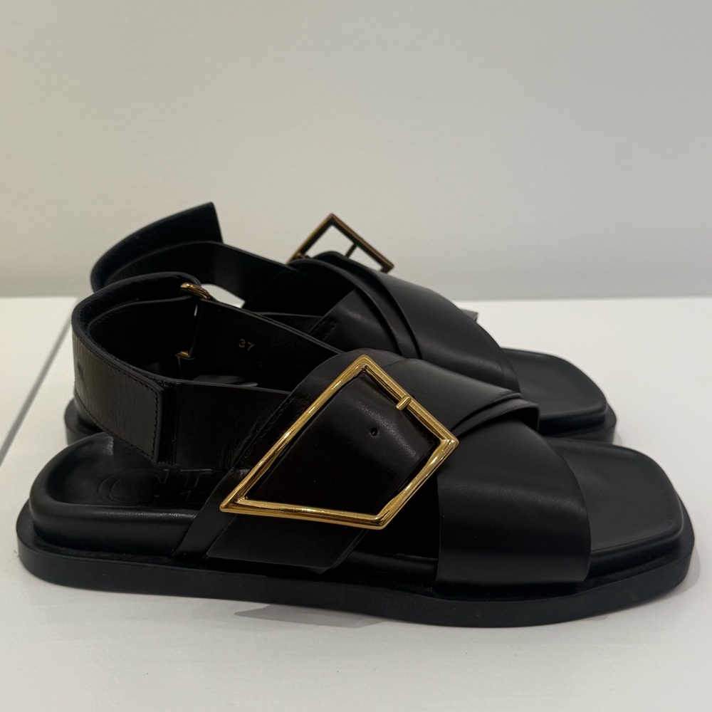 Closed Black Leather Sandal